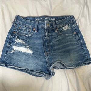American Eagle Outfitters Blue Distressed High-Rise Denim Shorts